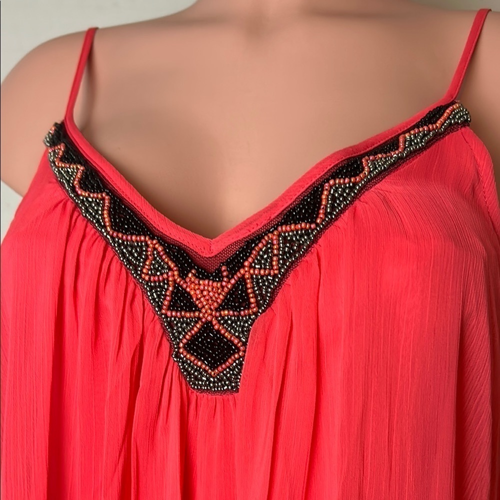 Express Women’s  Pink Swing Slip Mini Beaded Dress Gauzy Spaghetti Straps Sz M - Picture 4 of 11